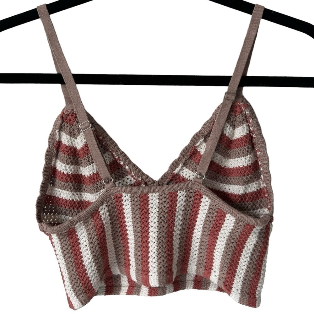 Harlow Alexis Crochet Crop Tank Top Boho Bralette Brown Cream Women's Small - Picture 6 of 9